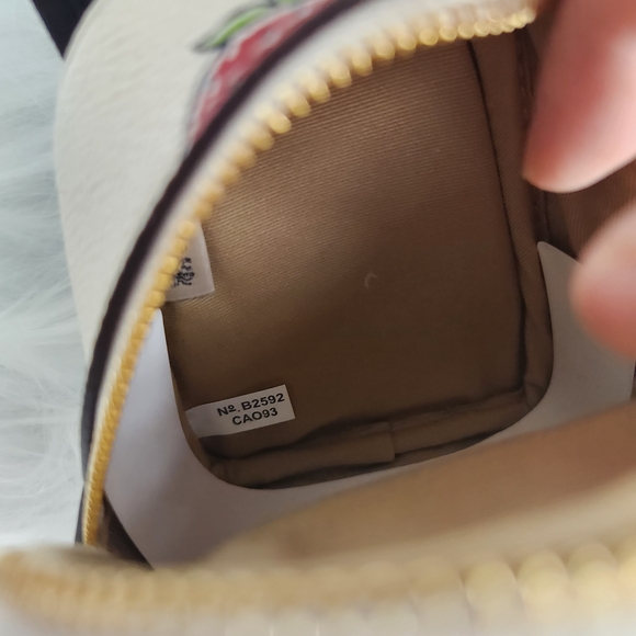 Coach Cream Mini Backpack Keychain with Strawberry Print - Picture 6 of 8
